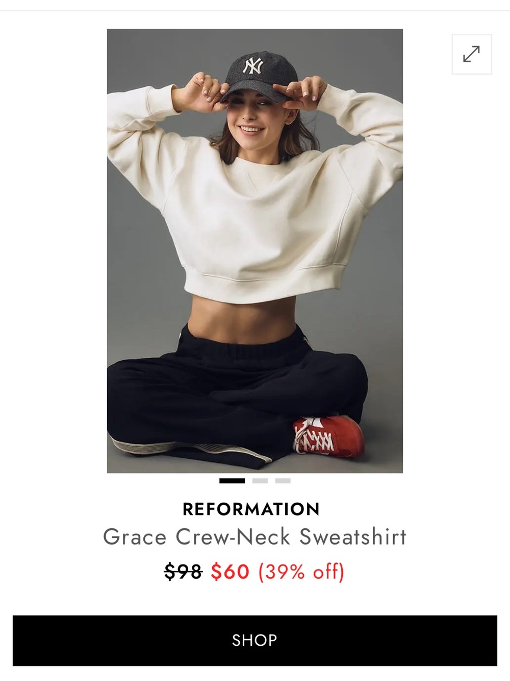 Reformation Cream Grace Cropped Crew Sweatshirt